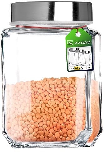KADAX Storage Jar, Glass Container with Lid, Airtight Kitchen Jar for Pasta, Biscuit, Sugar, Clear Jar for Storing Jam, Salad (500 ml, White)