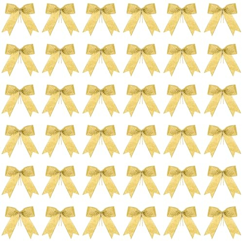Sumind 36 Stücke Fliege Christbaumschmuck für Kranz, 12,7 x 10,2 cm, Gold | Glitzernde Weihnachtsband Bögen, Perfekt als Weihnachts- und Festdekoration, Für Girlande und Kranz Ornamente