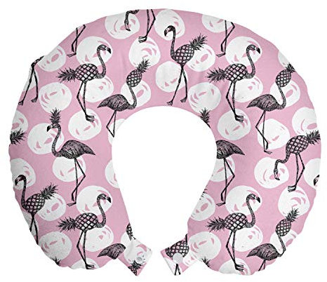 ABAKUHAUS Flamingo Reisekissen Nackenstütze, Moderne Exotische Vögel, Schaumstoff Reiseartikel für Flugzeug und Auto, 30x30 cm, Baby Blue Koksgraue