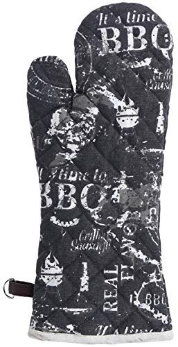 MIK funshopping Ofenhandschuh Grill-Handschuh It's Time to BBQ, ideal für das Barbecue. Baumwolle/Leder (Schwarz mit weißem Allover-Print)