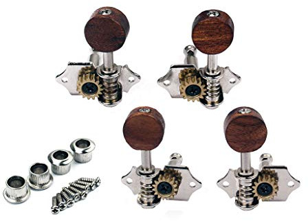 Alnicov Piquets de réglage Mécaniques 2R2L accordeurs avec bouton de réglage en bois pour ukulélé 4 cordes guitare