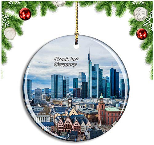 Weekino Frankfurter Skyline Deutschland Christbaumkugel Hängender Weihnachtsbaum Anhänger Dekor Travel Souvenir Collection Porzellan 2,85 Zoll