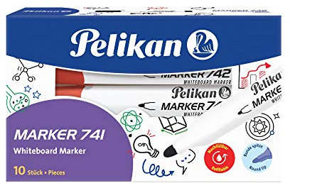 Pelikan 817998 Whiteboard-Marker 741 mit Runddocht, rot, 10 Stück in Faltschachtel