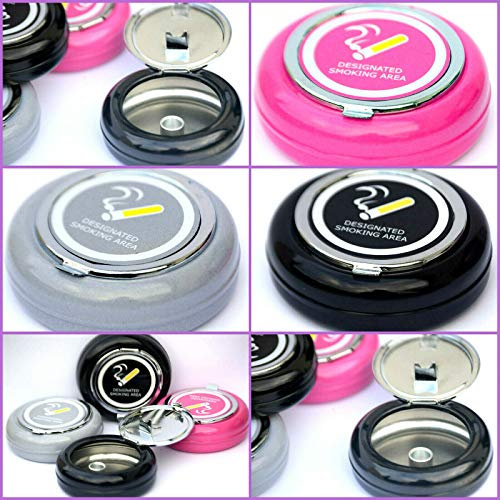 Cendrier de poche rond en métal rose, noir, gris, bleu, 6,5 cm x 2,3 cm