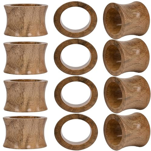 Rustikale Serviettenringe aus Holz, handgefertigt, Naturholz, Serviettenhalter für Tischdekoration, Bauernhaus-Esszimmer, Hochzeiten, Feiertage, Partys, den täglichen Gebrauch, elegant (braun) ALPHA