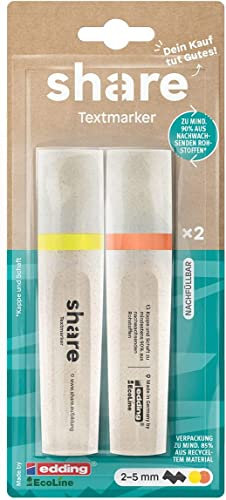 share by edding EcoLine Textmarker 2er Set – Textmarker Set spendet eine Unterrichtsstunde für ein Schulkind – nachfüllbare Eco Marker Stifte – gelb/orange