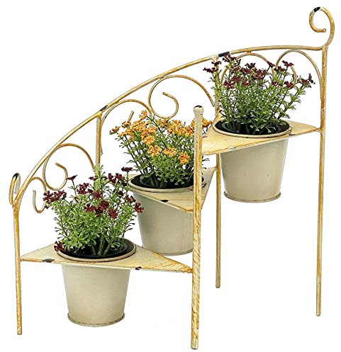 DanDiBo Blumentreppe Metall 38 cm Blumenständer mit 3 Töpfe 96098 Gelb Shabby Chic Blumensäule Pflanzenständer Pflanzentreppe