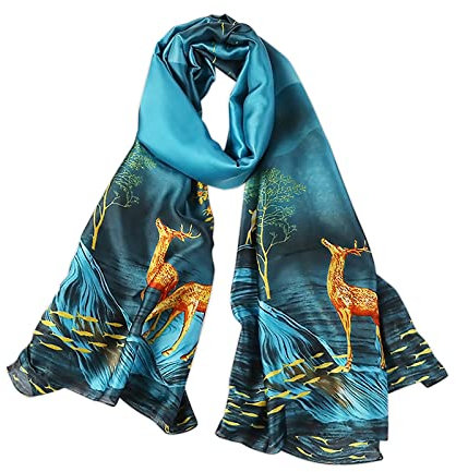LumiSyne Seidenschal Damen Animal Print Pfau Pferd Malerei Muster Warmer Seidentuch Lange Leicht Halstücher Sonnencreme Stola All Season