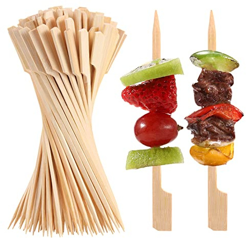 200 PCS Bamboo Skewers for Appetizers, 4.7 Inch Toothpicks Cocktail Picks for Drinks, Fruit Kababs, Sausage, Barbecue Snacks, Natural Wooden Paddle Skewer Mini Food Sticks, Charcuterie Accessories