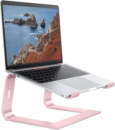 OMOTON Laptop Ständer, Notebook Ständer mit Belüftung, Universal PC Riser Ergonomisch Laptop Halterung Aluminium, passend für Laptops in 10-15,6 Zoll MacBook Pro/Air, Rose Gold