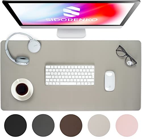 Sidorenko Schreibtischunterlage 80x40cm abwaschbar - Tischunterlage Schreibtisch aus PU-Leder - Schreibtisch Unterlage in hellgrau für Büro - Kinder Desk Mat, Mousepad, Mauspad, Schreibtischmatte
