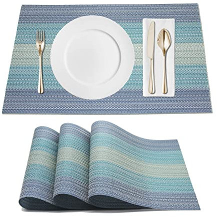 Cresitch Placemats, Non Slip Place Mat, Washable Blue Table Mats Set of 4, Plastic Placemats For Kitchen Table Place Mats(Blue,Set of 4)