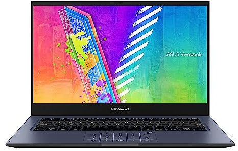 ASUS VivoBook Go 14 Flip sottile e leggero 2 in 1 laptop, 14 HD Touch, CPU Intel Celeron N4500, grafica UHD, 4 GB di RAM, 64 GB eMMC, NumberPad, Windows 11 Home in modalità S, blu silenzioso,