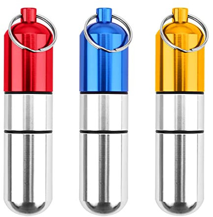 3 StüCk SchlüSselbund Pille Fall, Wasserdichte Pille Kapsel Flasche, Metall Pille Fall, SchlüSselanhäNger Wasserdichte Kleine Tablettendose, FüR Den TäGlichen Gebrauch Und Outdoor AktivitäTen