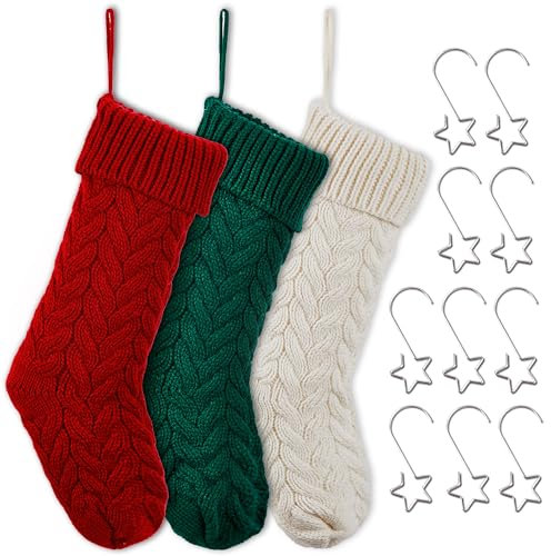 MOSTOP Strick-Weihnachtsstrümpfe, 4 Stück, 45,7 cm, große Größe, Zopfstrick, Weihnachtsstrümpfe für Weihnachten, Familie, Urlaub, Dekoration