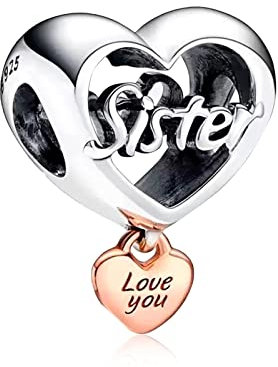 Annmors Forever Sister Love Heart Anhänger baumeln-925 Sterling Silver Love Sister Dangle für Europäische Armbänder und Halsketten,Christmas Schmuck Geschenk für Damen Herren