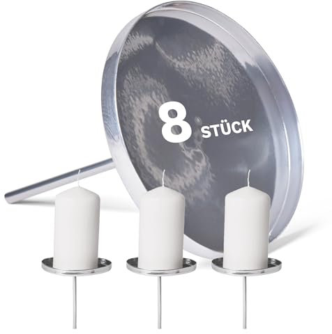 Novaliv 8X Kerzentülle ohne Dorn 9cm Silber Kerzenteller zur Dekoration Adventskranzdekor Stecken Adventskerzenhalter Kerzenhalter Metall rund Kerzenpick Weihnachtsdekoration Kerzenständer