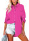 Homlan Chemisier pour Femme en Coton à Manches Longues Roll Up élégant Hauts décontractés Chemise boutonnée Unie à Manches Longues Tunique Chemisier avec Poches Poitrine, Framboise, L