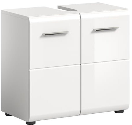 xonox.home Badezimmer Ice Waschbeckenunterschrank Badunterschrank Waschbecken Unterschrank Schrank Waschtisch Unterschrank in weiß Nb. und weiß Hochglanz tiefzieh ca.60x54x32cm