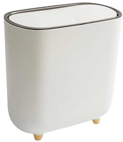 Trash Can Bin with Press Top Lip Slim Modern Garbage Bin Portable Waste Basket Plastic White Recycling Rubbish Bin Container for Bedroom Kitchen Office Bathroom Living Room-9Liter/2 Gallon