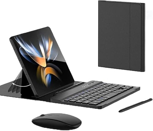 Adjustable Wireless Keyboard + S Pen + Mouse + Folding Leather case For Samsung Galaxy Z Fold 4 / Fold 3 (black)