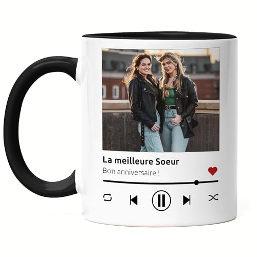 Kiddle-Design Song Cover Tasse Schwarz Foto Playlist Musikbild Personalisiertes Geschenk Bild im Spotify Musik Cover Design Fotogeschenke Beste Freundin