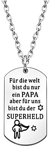 Angerla Halskette Papa Vatertagsgeschenk - GravurFür die Welt Bist Du nur ein Papa aber für uns bist du der SuperheldMilitärische Halskette Geschenk Geburtstag für Papa Vater