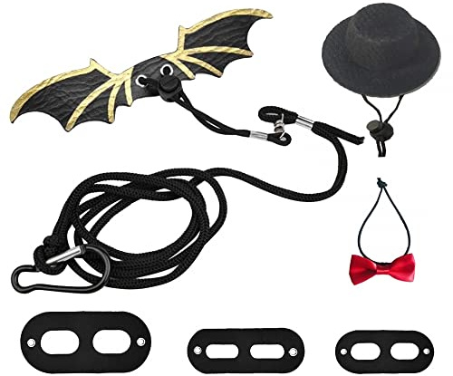 Eidechsengeschirr Und Leine Set, Verstellbare Bartagamen Leine, Fledermausflügel, Kostümzubehör mit Hut und Fliege für Eidechsen, Reptilien, Geckos, Leguane, Amphibien und Kleintiere