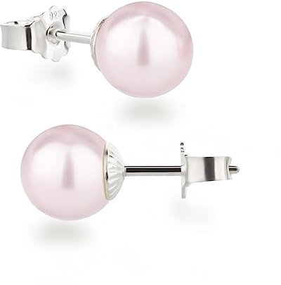 Schöner-SD Ohrringe Ohrstecker 925 Silber mit Perle rund Kugel 8mm hell-rosa