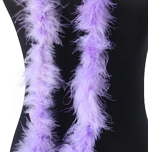 2 Stück Federboa Boa Truthahnfedern Flauschige Girlande Feder-Schal Verkleidung Partyzubehör Karneval Schal für Damen Kinder Karneval Fasching Stola Kostüm Mottoparty 2M pro Farbe - Helles Lila