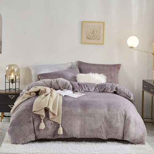 Luowei Bettwäsche 220x240 cm Winter Warm Plüsch Bettwäsche Set Lila Mikrofaser Flanell Bettbezug Weich Flauschig Fleece Touch Plüsch mit Reißverschluss und 2 Kissenbezug 80x80cm