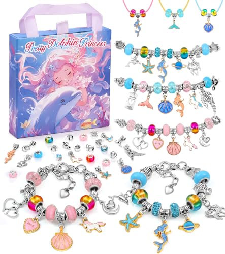 Tomylv Geschenke für Mädchen, Schmuck Basteln Mädchen 8 10 Jahre Armbänder Selber Machen Einschulung Mädchen Bastelset, Charm Armband Kit Kinder Spielzeug Mädchen Geschenke 5 6 7 8 9 10 11 12 Jahre