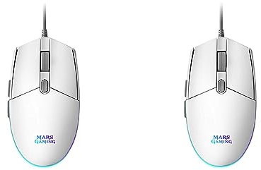 MARSGAMING Mars Gaming MMG, Ratón Gaming Blanco, RGB Flow, Óptico 3200 dpi, Antideslizante (Paquete de 2)