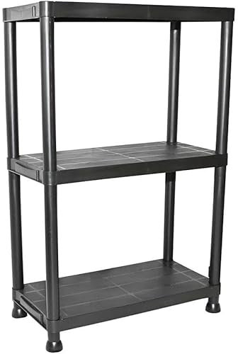 Gr8 Home Lightweight 3 Tier Black Plastic Shelving Unit Storage Racking Shelves Garage Warehouse Home Shed Rack