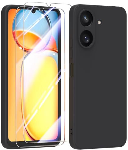 MIKULLE Hülle für Xiaomi Redmi 13C 4G HandyHülle + 2 Stück Schutzfolie,Dünn Weiche Liquid Silikon TPU Stoßfeste Schutzhülle mit Microfiber Case - Schwarz