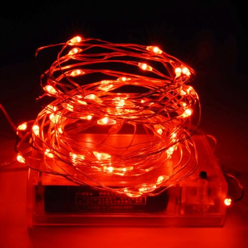 TuoTu Fairy Lights, Battery Operated Christmas String Lights with 8 Flashing Modes and 8-16 Hours Timer,5M/16ft 50 LED Copper Wire Light (Red)
