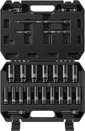 Aloanes - 25 Piece Set 1/2 Metric (10mm-32mm), Deep Sockets, 1/2 F to 3/8 M Reducer, 3/8 F to 1/2 M Reducer, Universal Joint,