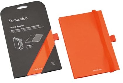 Semikolon 370991 Notebook Pocket 3-in-1 - Falttasche für Notizbuch A5 - mit Gummiverschluss und Stiftschlaufe - Orange