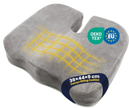 SLEEP COMFY Premium Orthopädisches Memory Foam Sitzkissen Steißbein Entlastung (Medium Härtegrade) Steißbeinkissen Schmerzreduzierend, Hüftkissen Hämorrhoiden Kissen für Bürostuhl, Rollstuhl 44x36x9cm