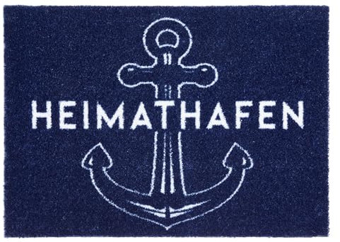 Hochwertige Brush Fußmatte Haustür - Heimathafen Anker 50x70 cm - rutschfeste Schmutzfangmatte wetterfest - außen Fussmatte innen - Waschbare Türmatte