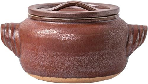 Olla de arcilla para cocinar, olla arrocera, olla caliente de cerámica con tapa y mango para cocinar al vapor a fuego lento