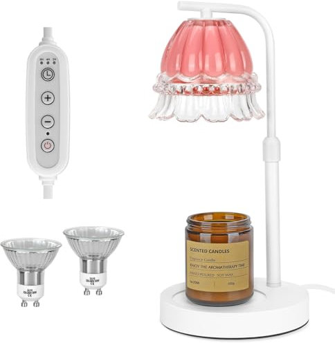 Noctiluxia Nachttischlampe, Elektrischer Duftlampe mit 2 Glühbirnen, Dimmbar & Timer & Höhenverstellbar Kerzenwärmer Lampe, Passend für Schlafzimmer Wohnzimmer Büro (Rosa)