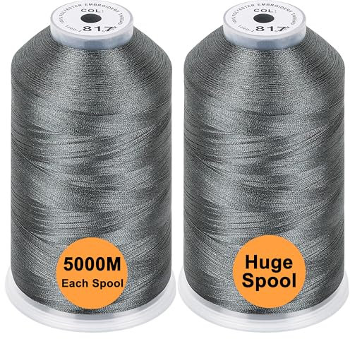 New brothread 2er Set Polyester Maschinen Stickgarn Riesige Spule 5000M für alle Stickmaschine - Gray