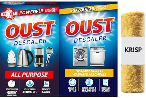 OUST Descaler - Limescale Remover, 3 + 2 Sachets (Total 5 Sachets) with Terry Microfiber Cloth
