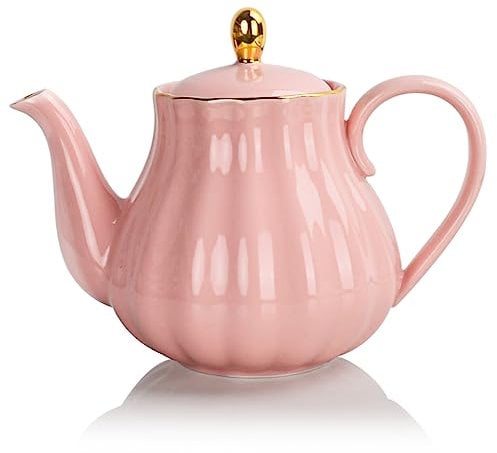 Sweejar Home Porcelain Tea Pot with Infuser and Lid,Teaware with Filter 890 ml for Tea/Coffee/Milk/Women/Office/Home/Gift (Pumpkin Shape, Pink1)