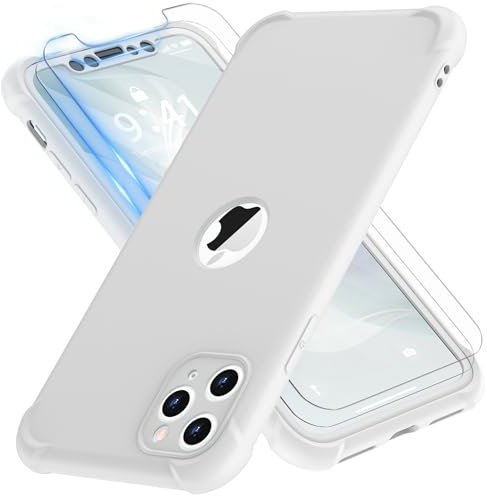 ORETECH für iPhone 11 Pro Max Hülle, mit 2 Stück Schutzfolie, 360 Grad Ganzkörper Stoßfest Kratzfest Silikon Handyhülle für iPhone 11 Pro Max 6,5 Zoll, Weiß