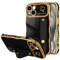 LLZ.COQUE for iPhone 15 Plus Case, Luxury Plating Love-Heart Wave Frame Shape Design, Adjustable Hand Strap Stand Cover, Shockproof Bumper Girls Women Phone Case iPhone 15 Plus, Black
