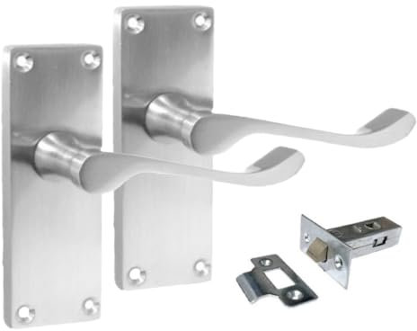 Satin Chrome Scroll Door Handle Set - Victorian Style Internal & External Lever Door Handles with Backplate 118mm x 42mm Sets 4 (1 Pair of Latch Handles + Tubular Latch)