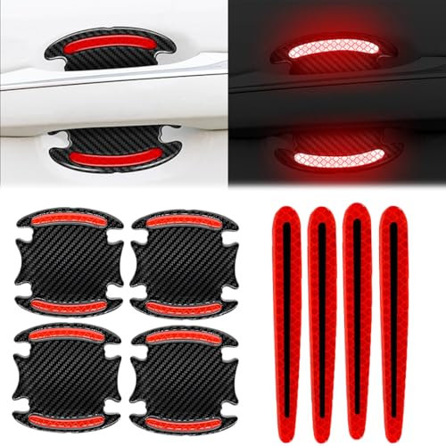 XUKZIMA 8 Pcs Universal 3D Carbon Fiber Auto Door Handle Scratch Protection Cover Guard Film Paint Scratch Protector Sticker Safety Reflective Strips