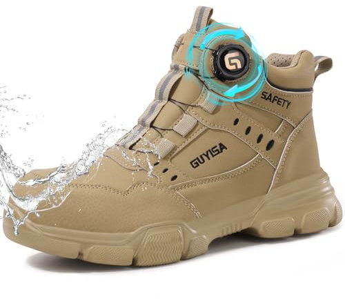GUSAYEX Work Boots Mens Safety Boots Lightweight Steel Toe Cap Boot with Rotation Button Comfortable Safety Trainers Industrial Construction Shoes Protective Work Trainers Size 8 UK
